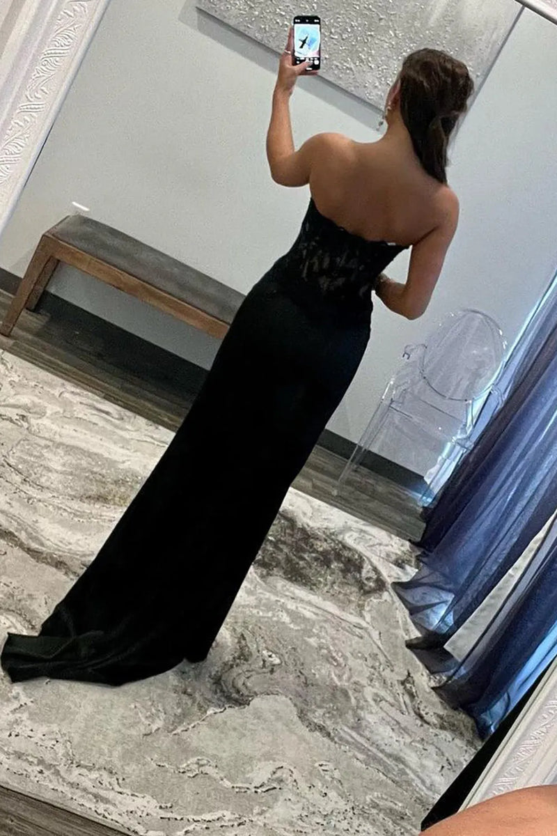 Sheath/Column Sweetheart Floor-Length Long Prom Dresses With Split Side Sparkly