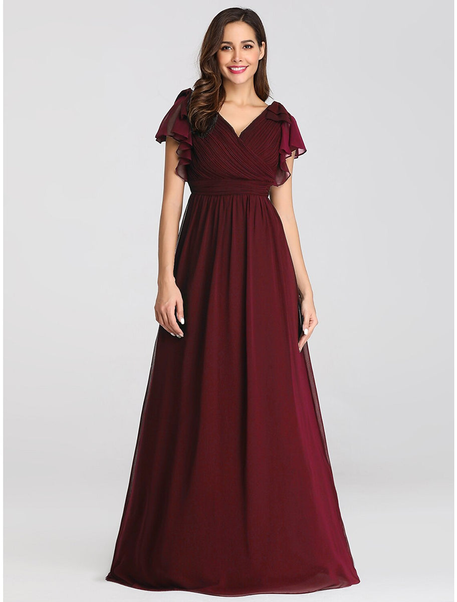 Plus Size V Neck A Line Long Mother of the Bride Dress with Appliques and Half Sleeves