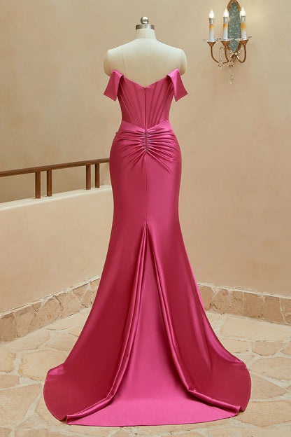 Satin Prom Dresses Mermaid Off The Shoulder With Slit