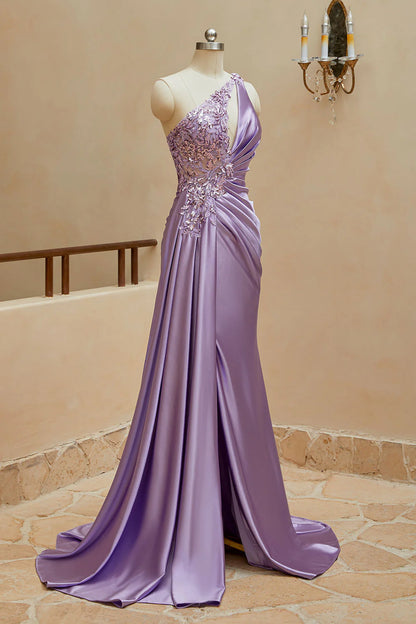 Mermaid Satin One Shoulder Prom Dresses