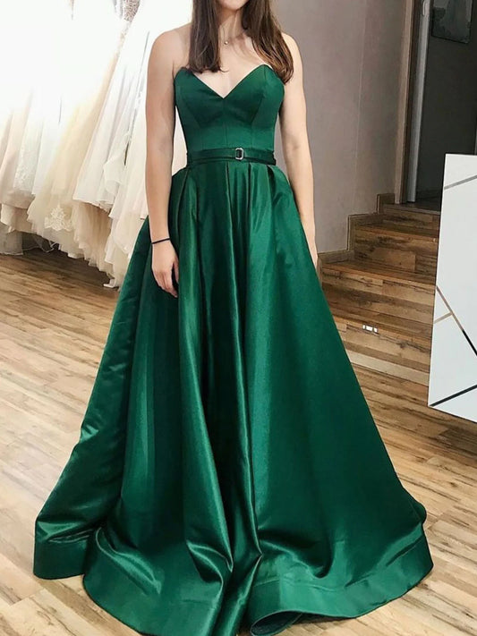 A line satin long prom dress