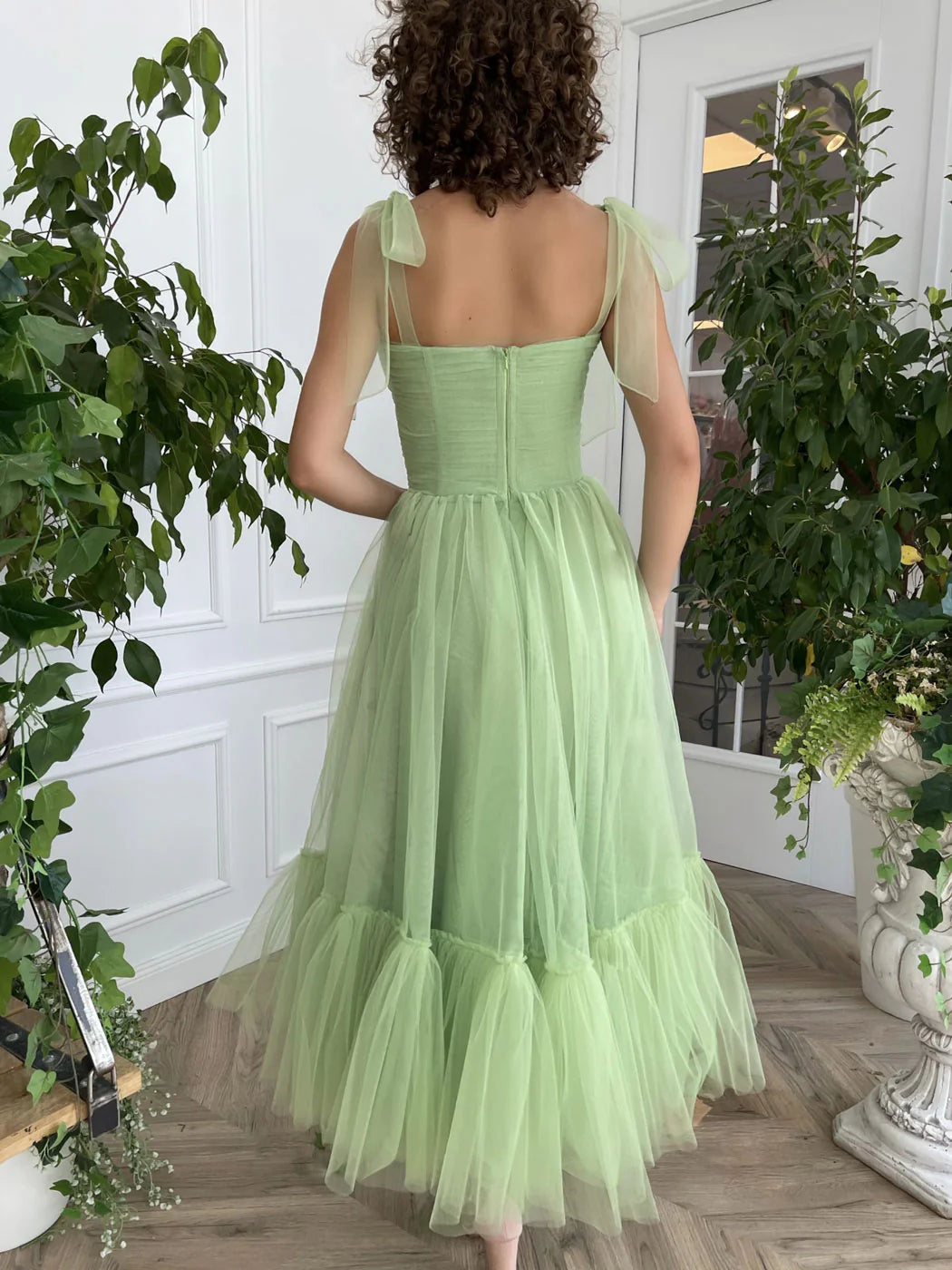 Simple tulle tea-length prom dress