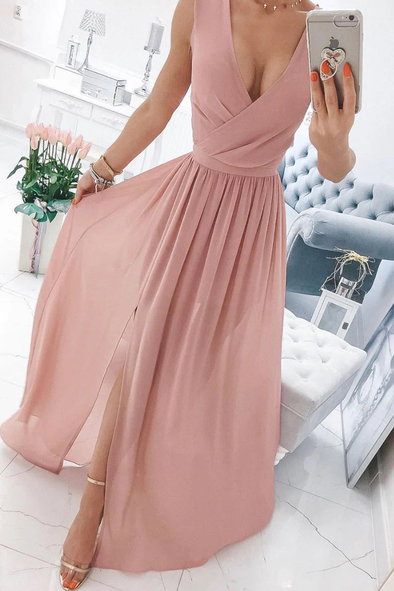 Simple chiffon long prom dress