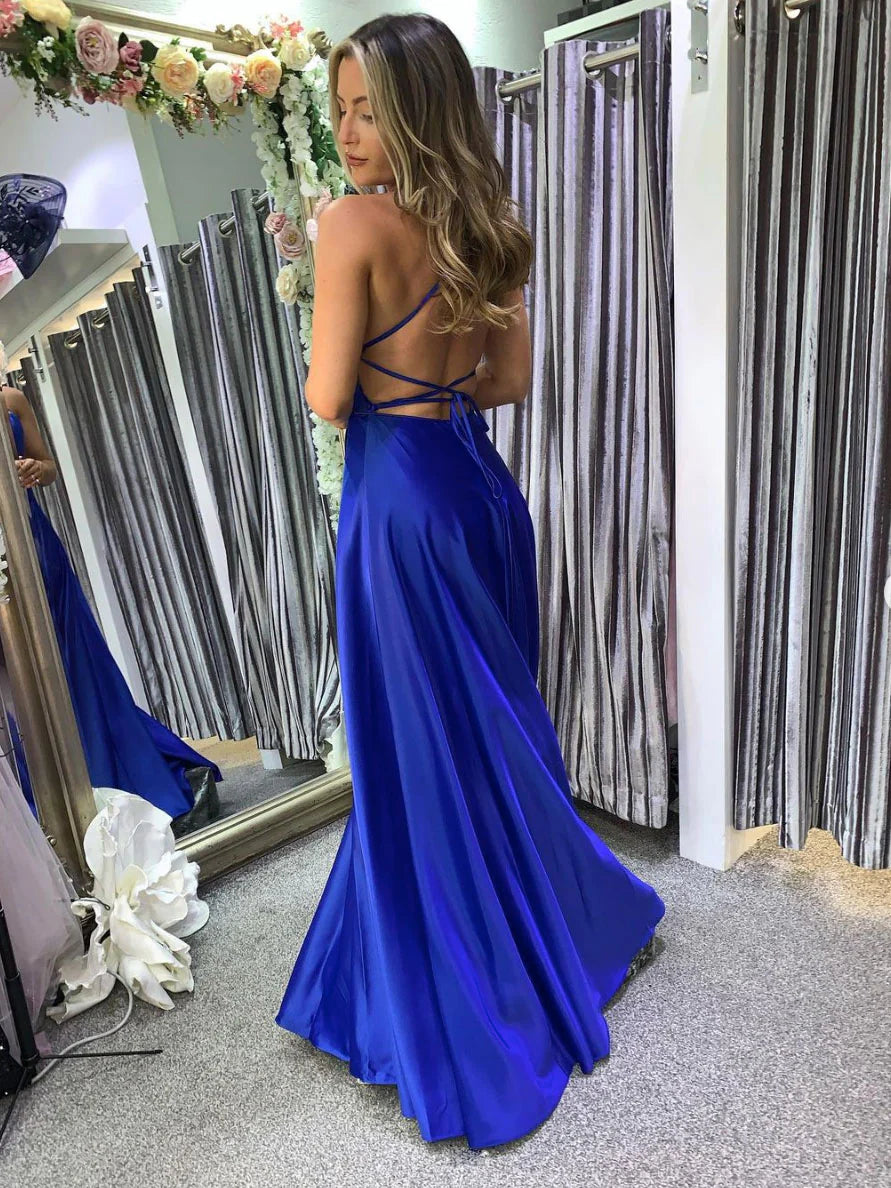 Simple satin long prom dress