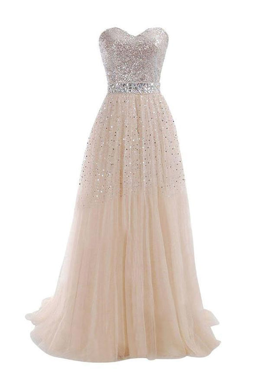 Sweetheart Beading Sequins Tulle Long Prom Dress