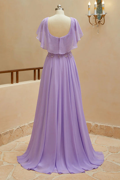 A-Line Scoop Neck Chiffon Prom Dresses