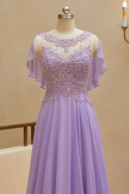 A-Line Scoop Neck Chiffon Prom Dresses