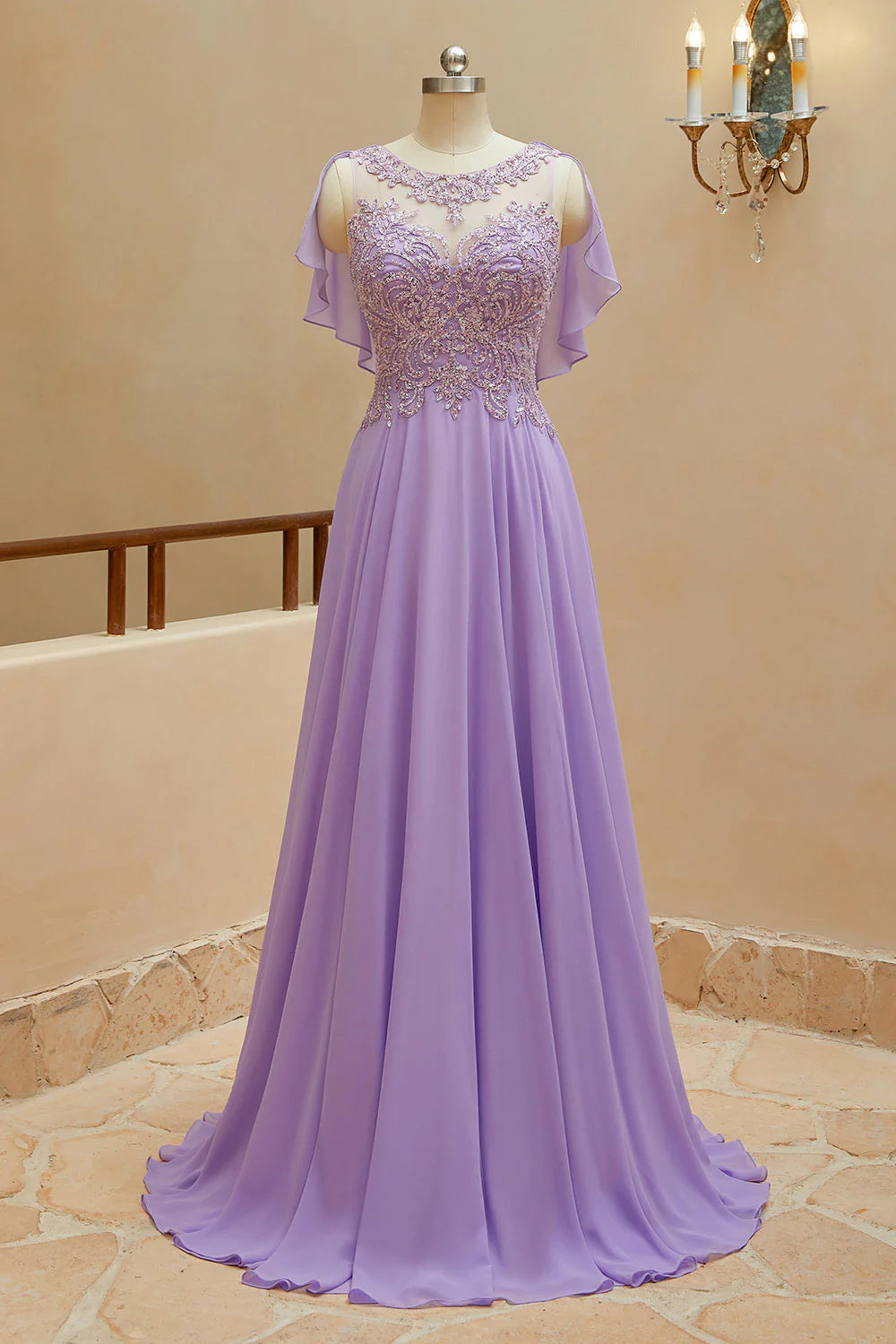 A-Line Scoop Neck Chiffon Prom Dresses