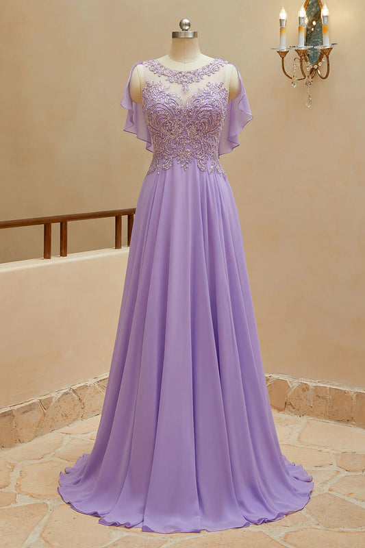 A-Line Scoop Neck Chiffon Prom Dresses