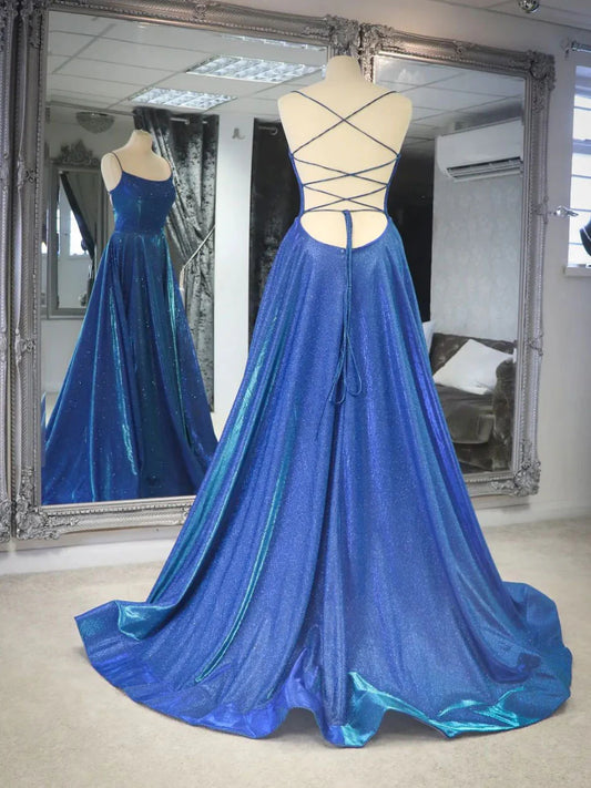 Satin backless long prom dress