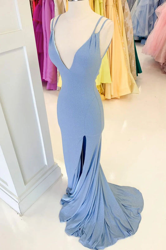 Mermaid Simple V neck long prom dress