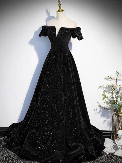 A-line Off Shoulder Velvet Long Prom Dress