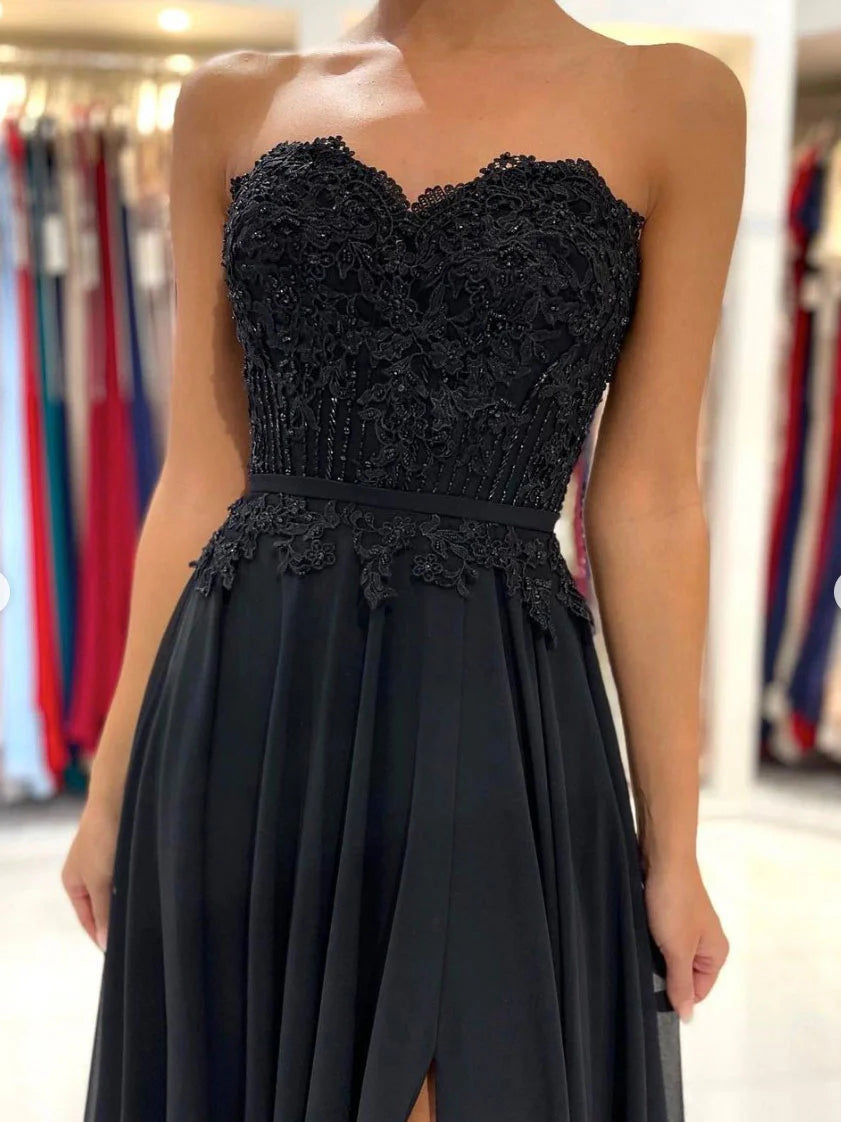 A line chiffon lace long prom dress