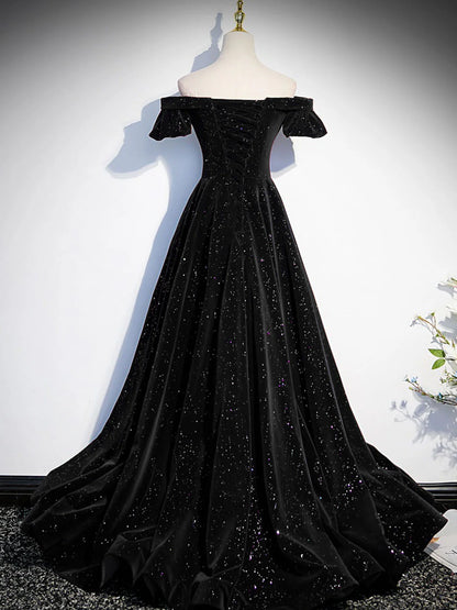 A-line Off Shoulder Velvet Long Prom Dress