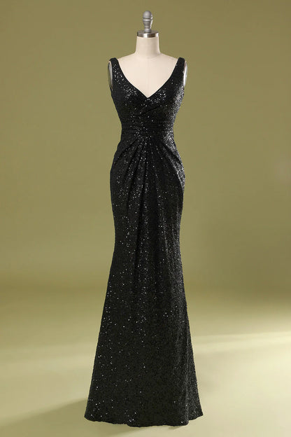 Long Black Sequins Dress