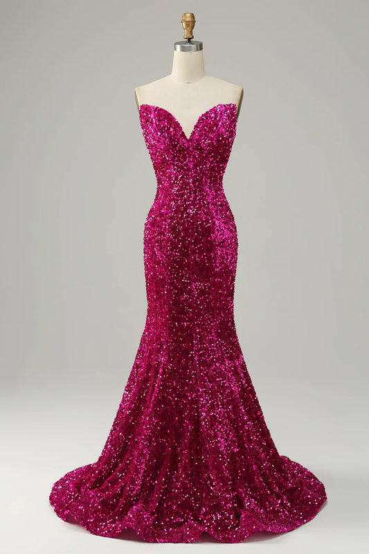 Sweetheart Neck Sequined Mermaid Prom Dress With Sweep Train