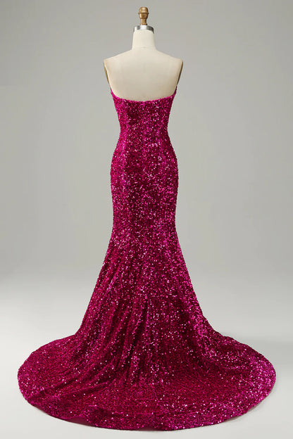 Sweetheart Neck Sequined Mermaid Prom Dress With Sweep Train