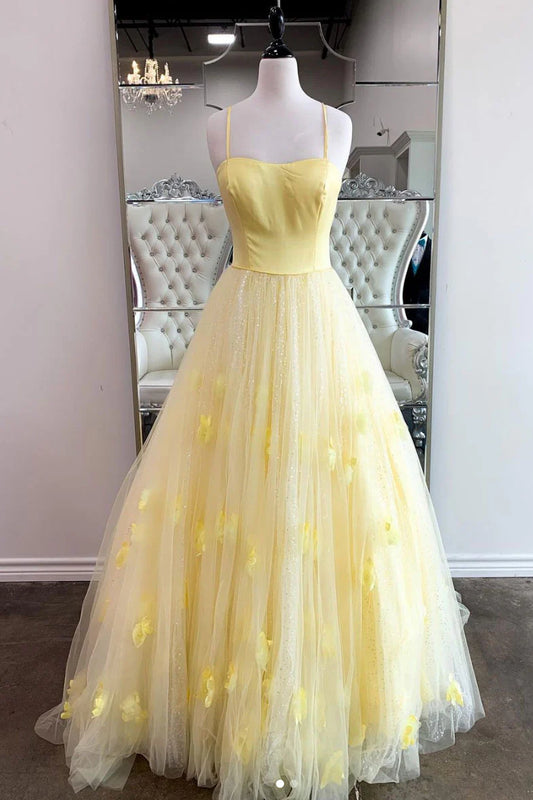 Tulle sequin long prom dress