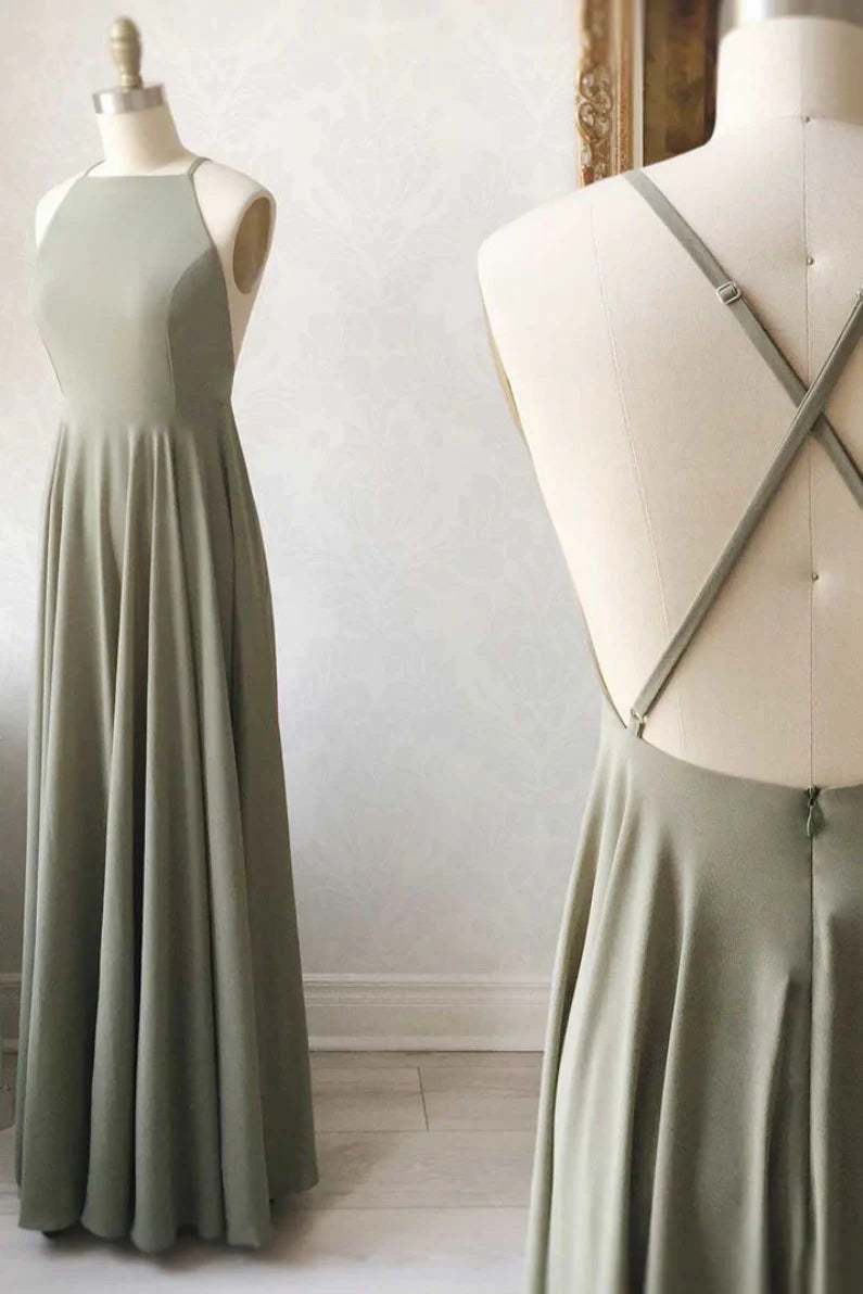 Simple chiffon backless long prom dress