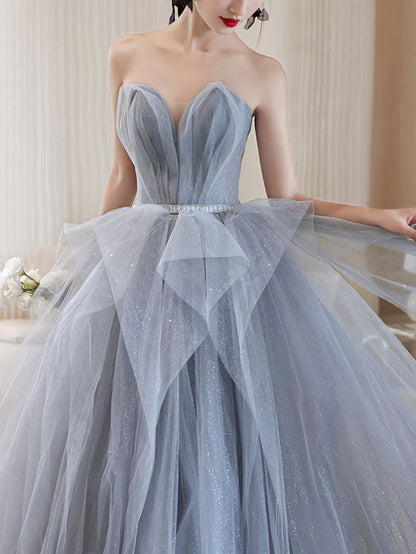 Tulle off shoulder long prom dress