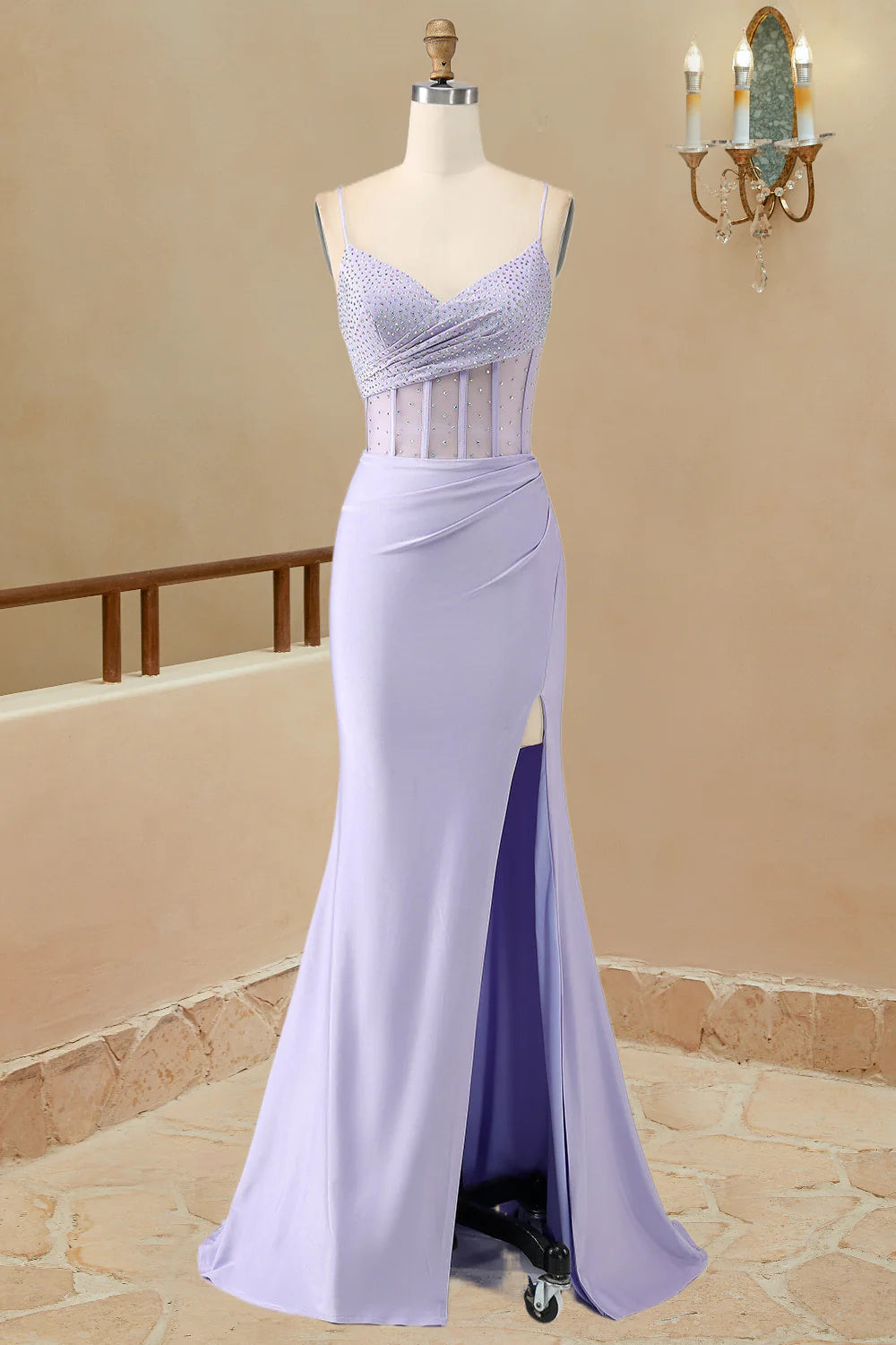 Mermaid Spaghetti Straps Sain With Beading Prom Dresses