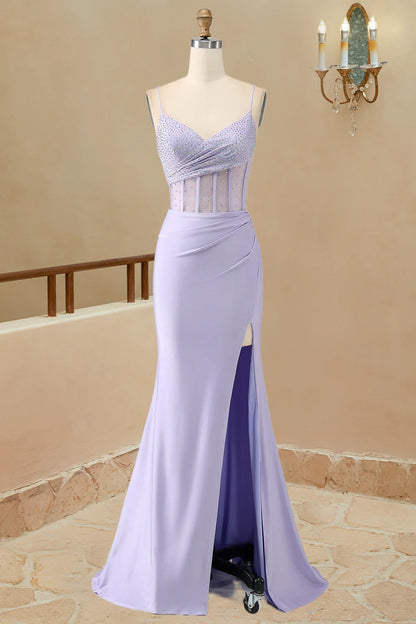 Mermaid Spaghetti Straps Sain With Beading Prom Dresses