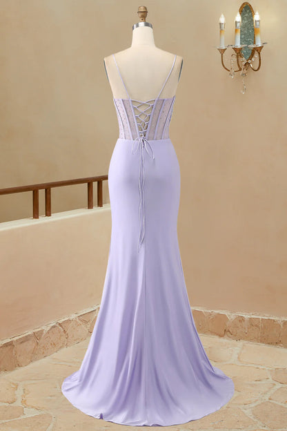 Mermaid Spaghetti Straps Sain With Beading Prom Dresses