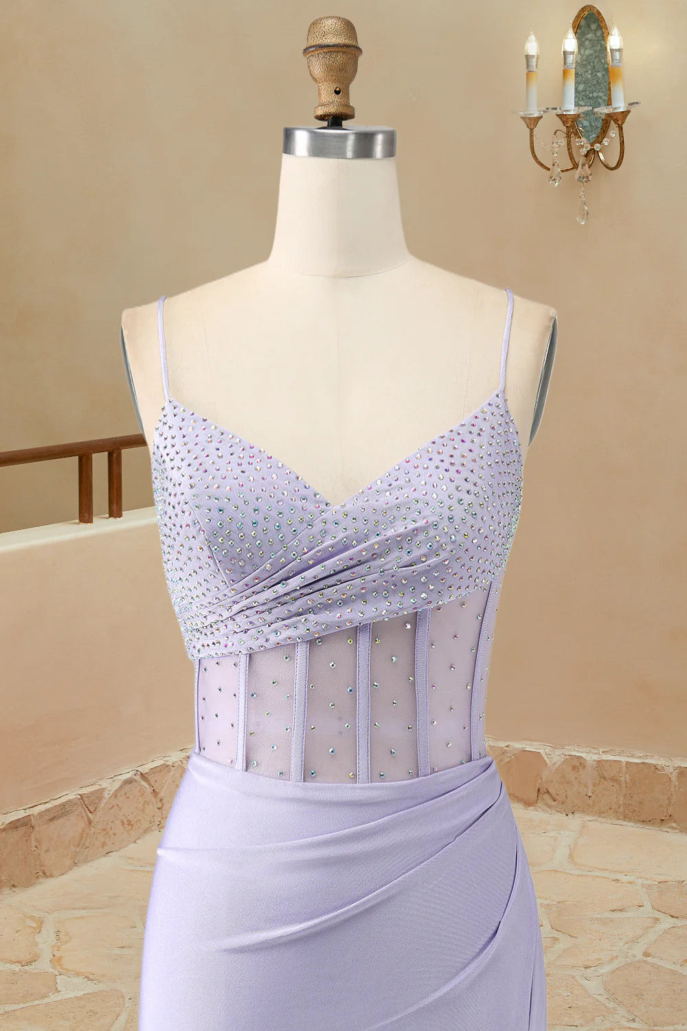 Mermaid Spaghetti Straps Sain With Beading Prom Dresses