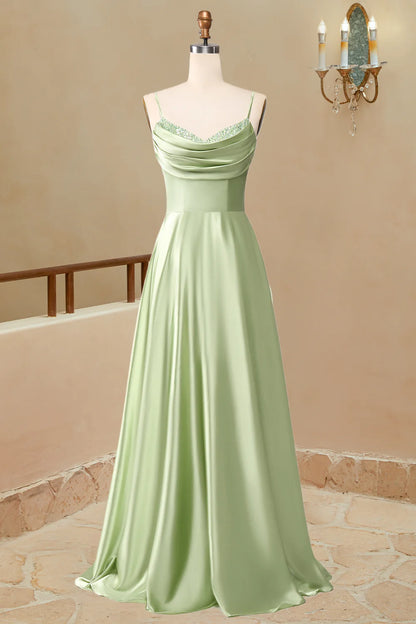 A-Line Long Simple Satin Sleeveless Prom Dresses