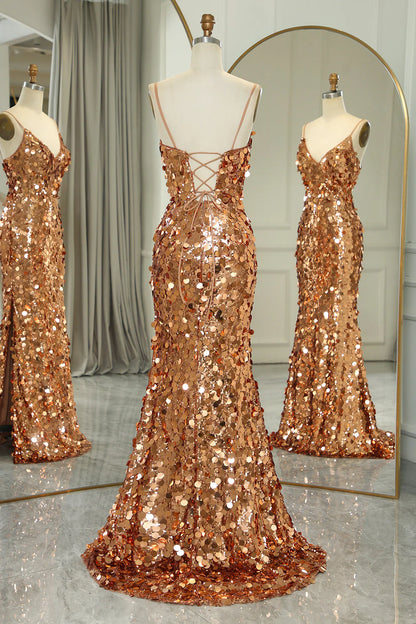 Mermaid Glitter Beaded Sequins Long Prom Dress With Slit