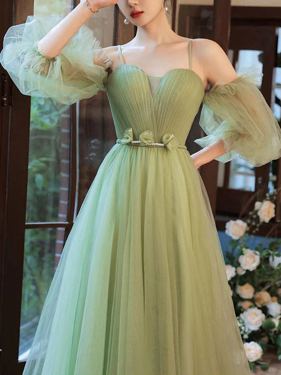 A line Simple tulle long prom dress