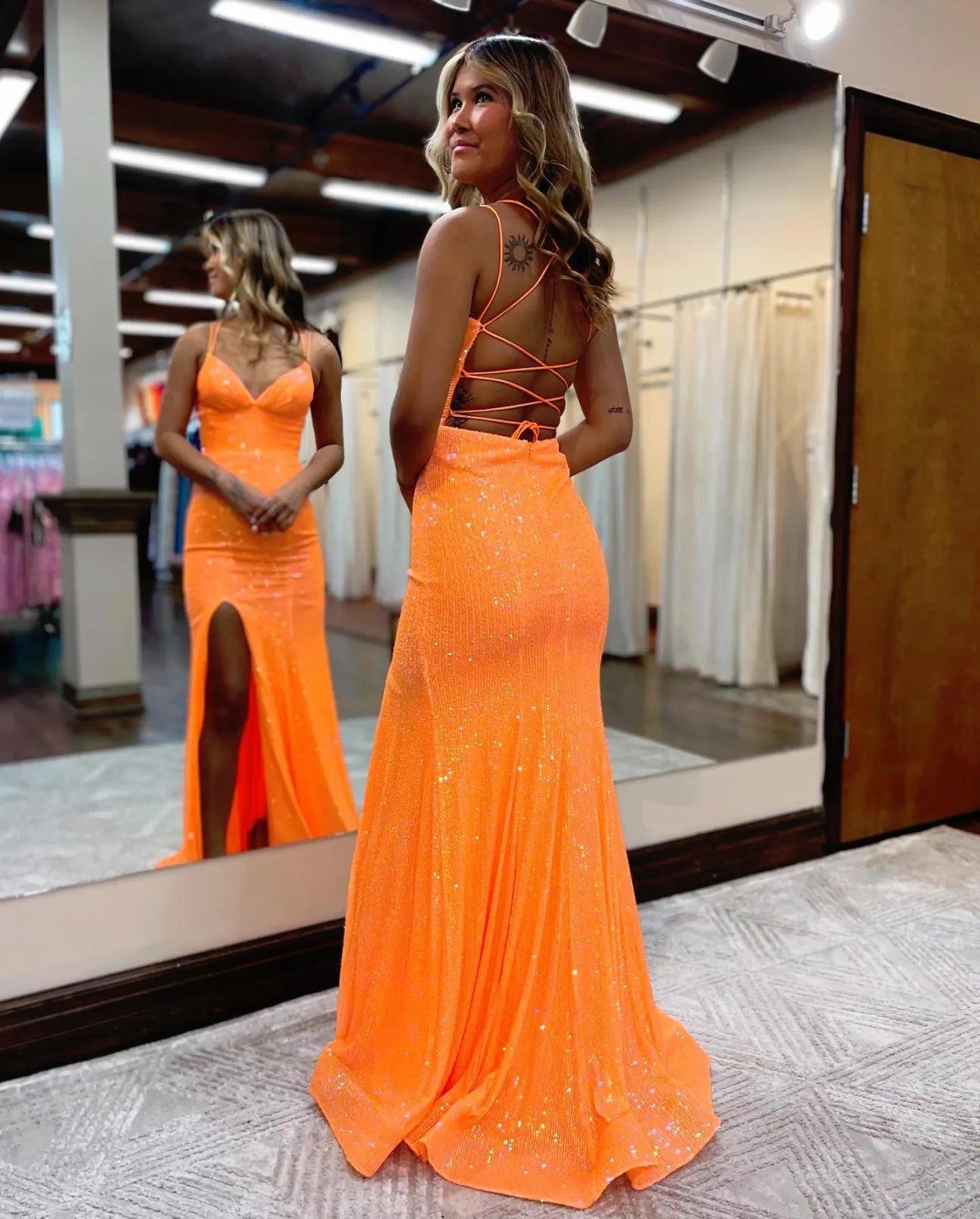 Mermaid Spaghetti Straps Lace Prom Dress With Split