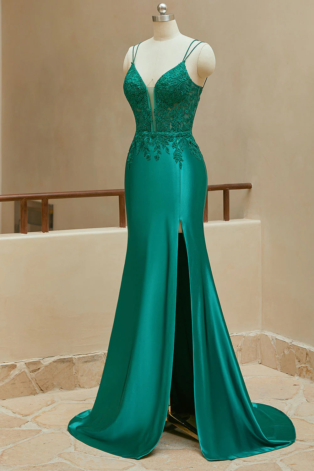 Mermaid Spaghetti Straps Satin Slit Prom Dresses