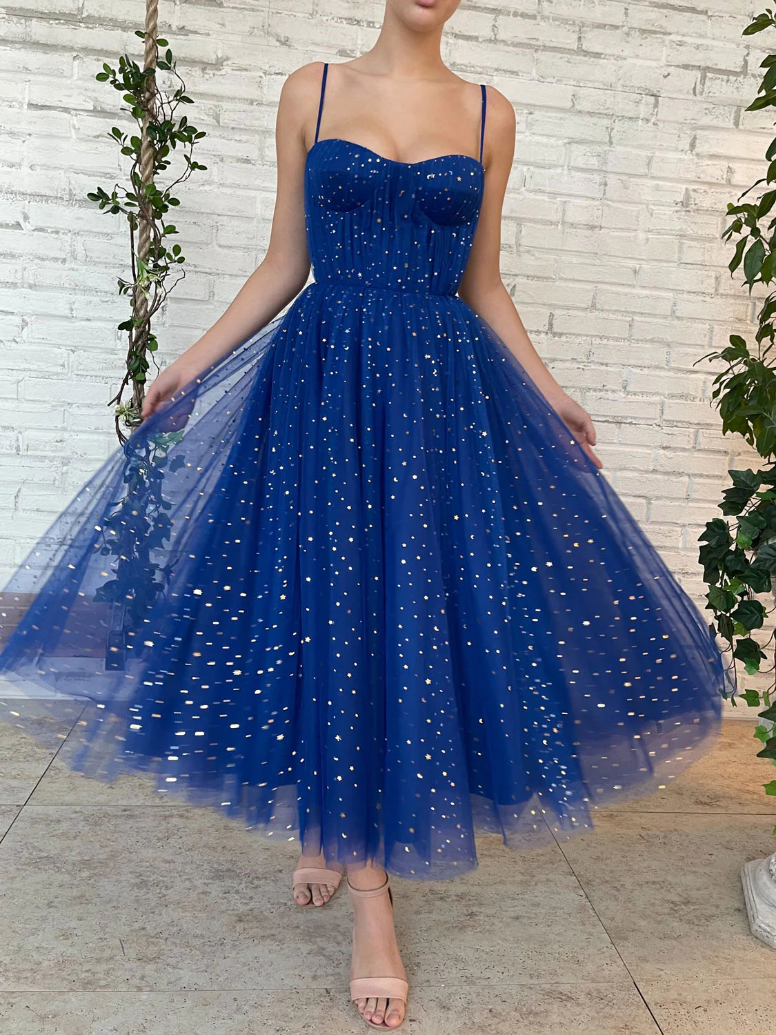 Tulle tea length prom dress