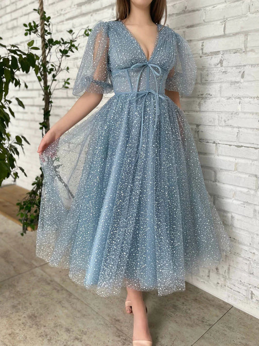 Aline Tea Length Formal Prom Dress