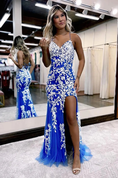 Mermaid Spaghetti Straps Long Prom Dress with Appliques