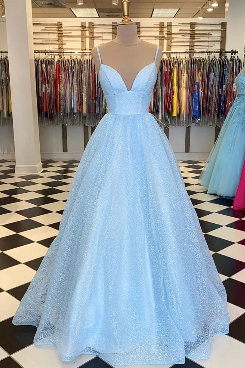 V neck tulle long prom dress