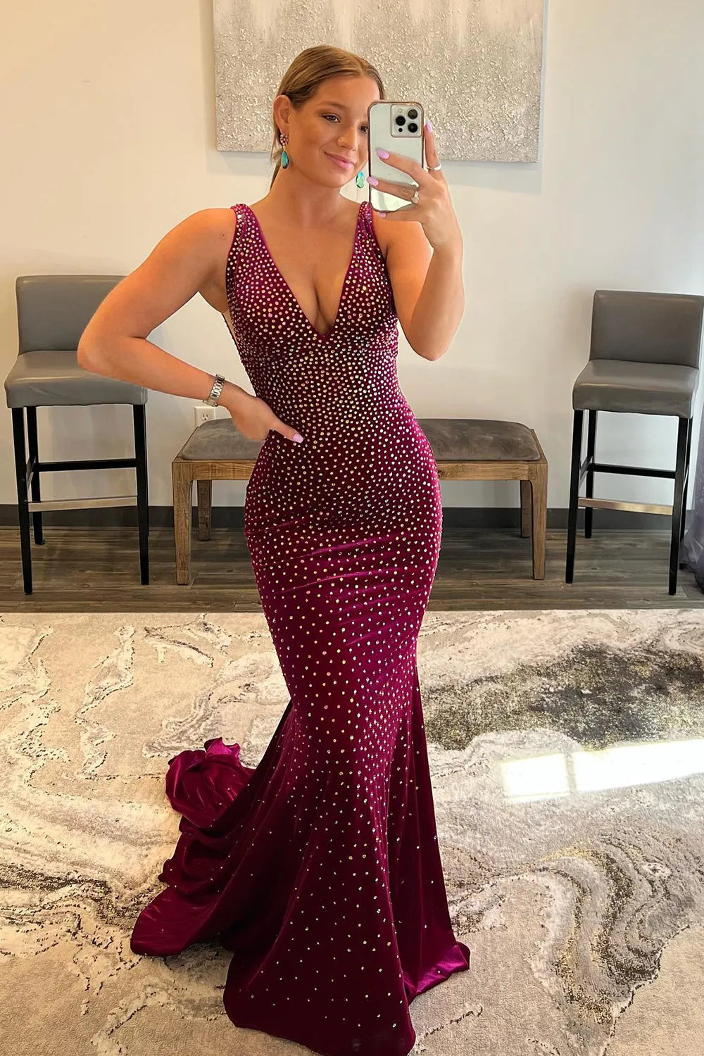 Mermaid Sparkly Sequins Backless Long Prom Dress