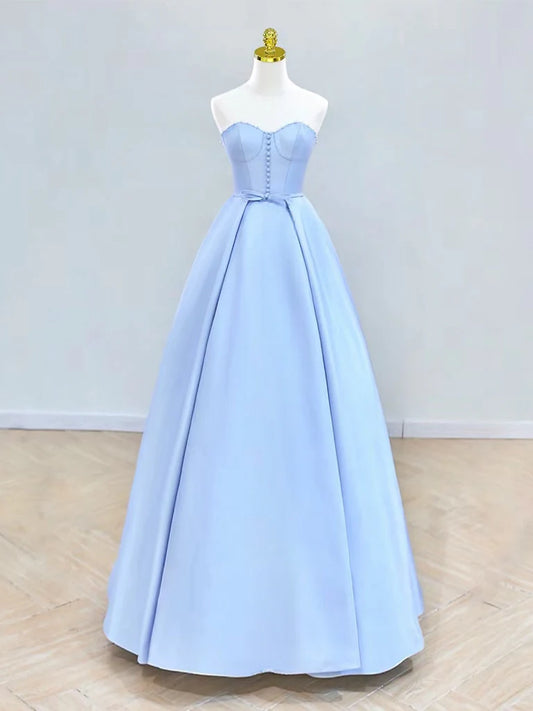 A-Line Sweetheart Neck Satin Long Prom Dress