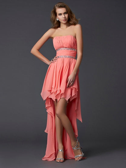 Empire Strapless Sleeveless Ruffles High Low Chiffon Homecoming Dresses