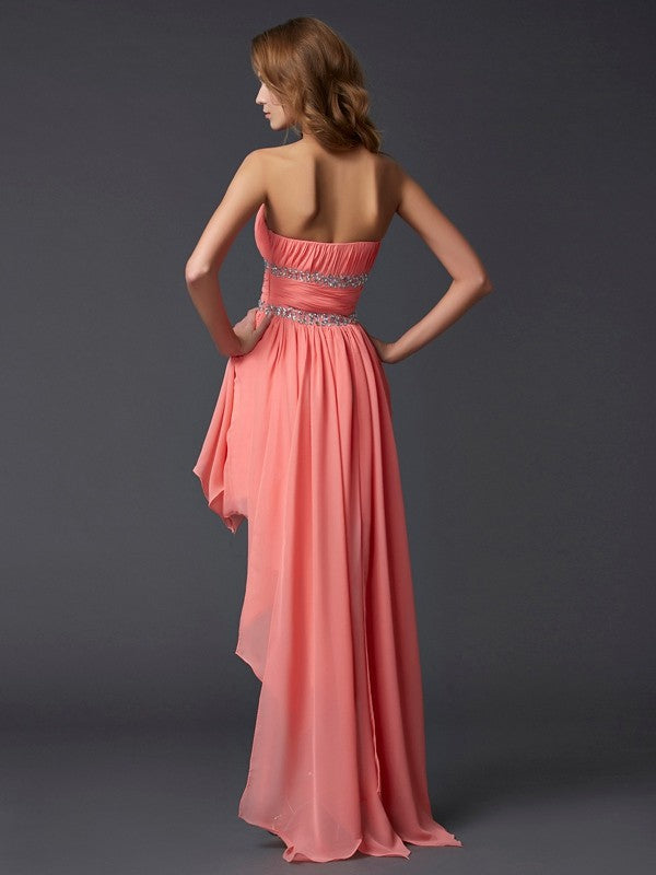 Empire Strapless Sleeveless Ruffles High Low Chiffon Homecoming Dresses