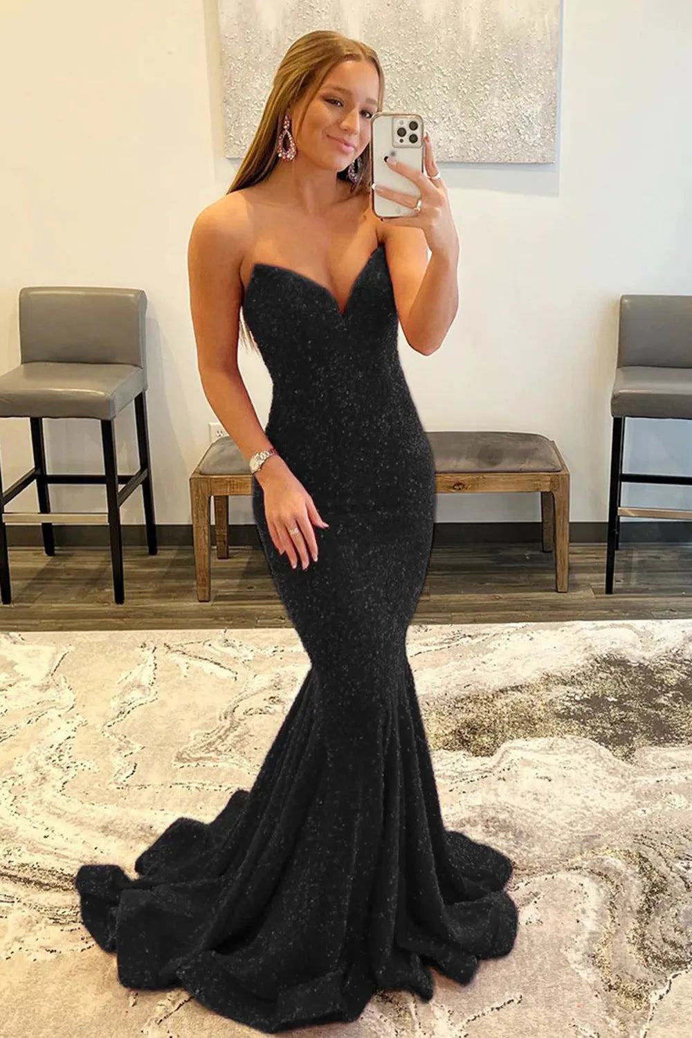 Mermaid Sequin Strapless Prom Dresses Long Formal Dress Evening Gown