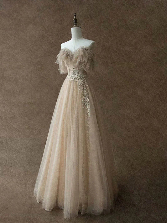 A-Line Tulle Lace Long Prom Dress