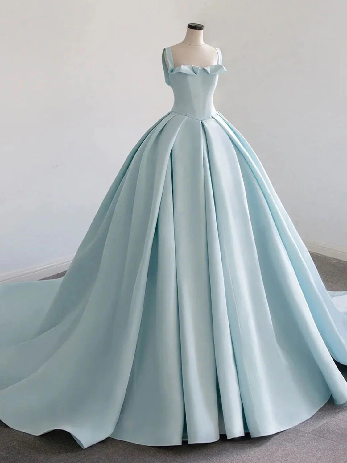 Satin Sweep Train Long Prom Dresses