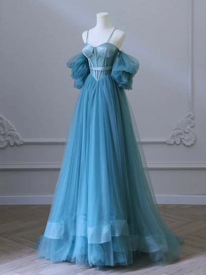 A-Line Sweetheart Neck Tulle Long Prom Dress