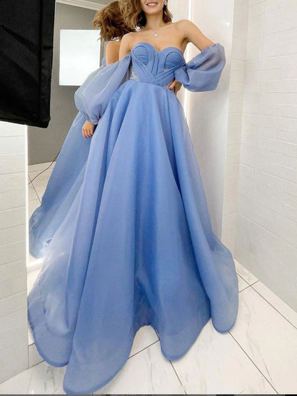 Sweetheart neck Organza long prom dress