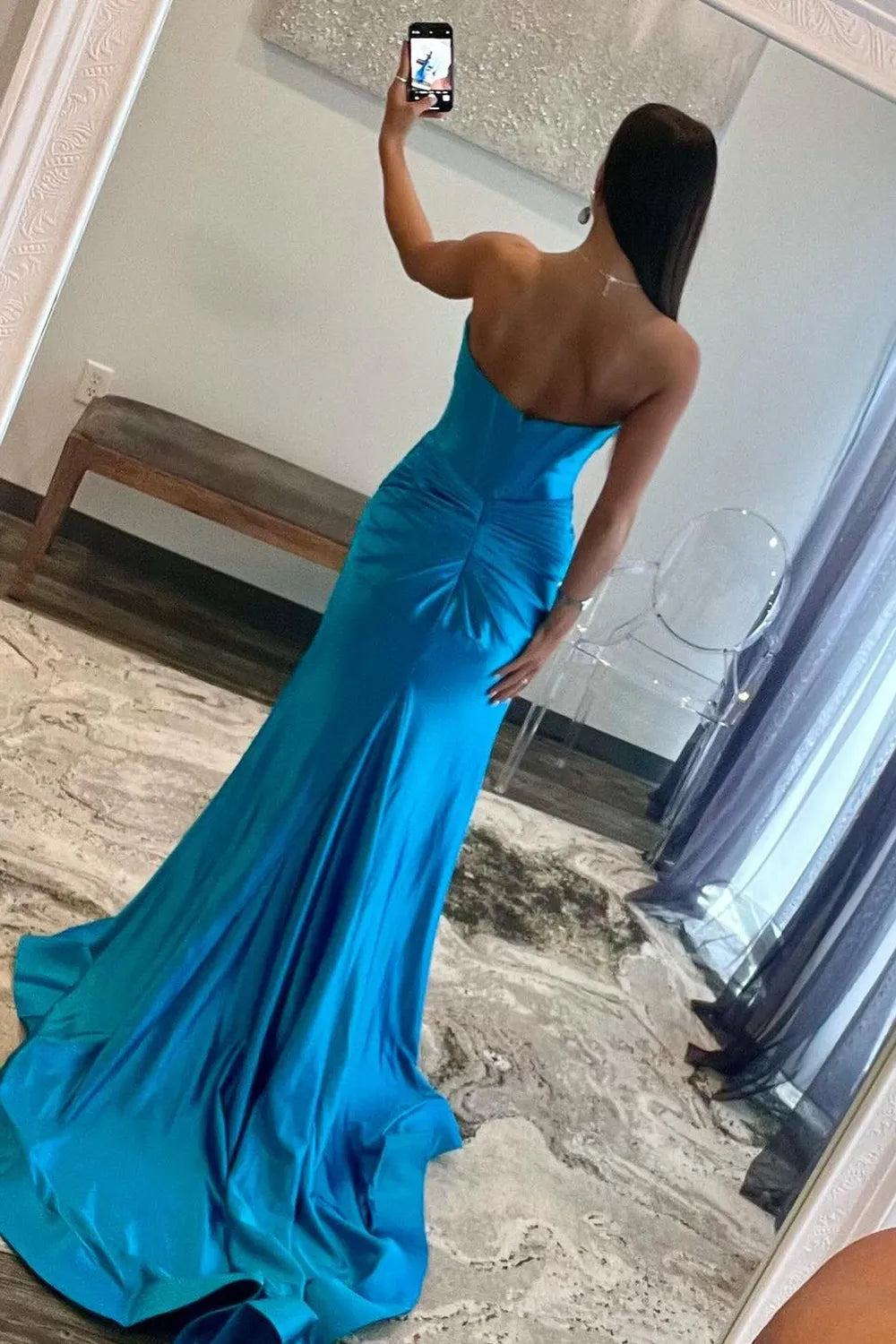 Mermaid Strapless Satin Long Prom Dress With Split