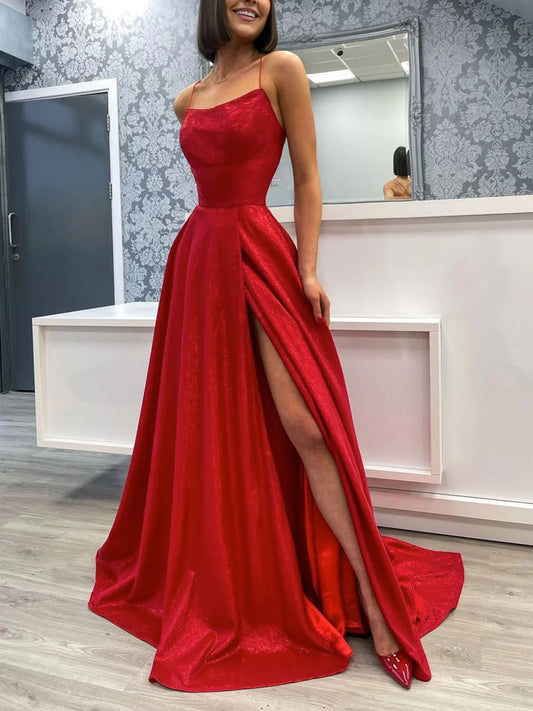 Simple satin long prom dress