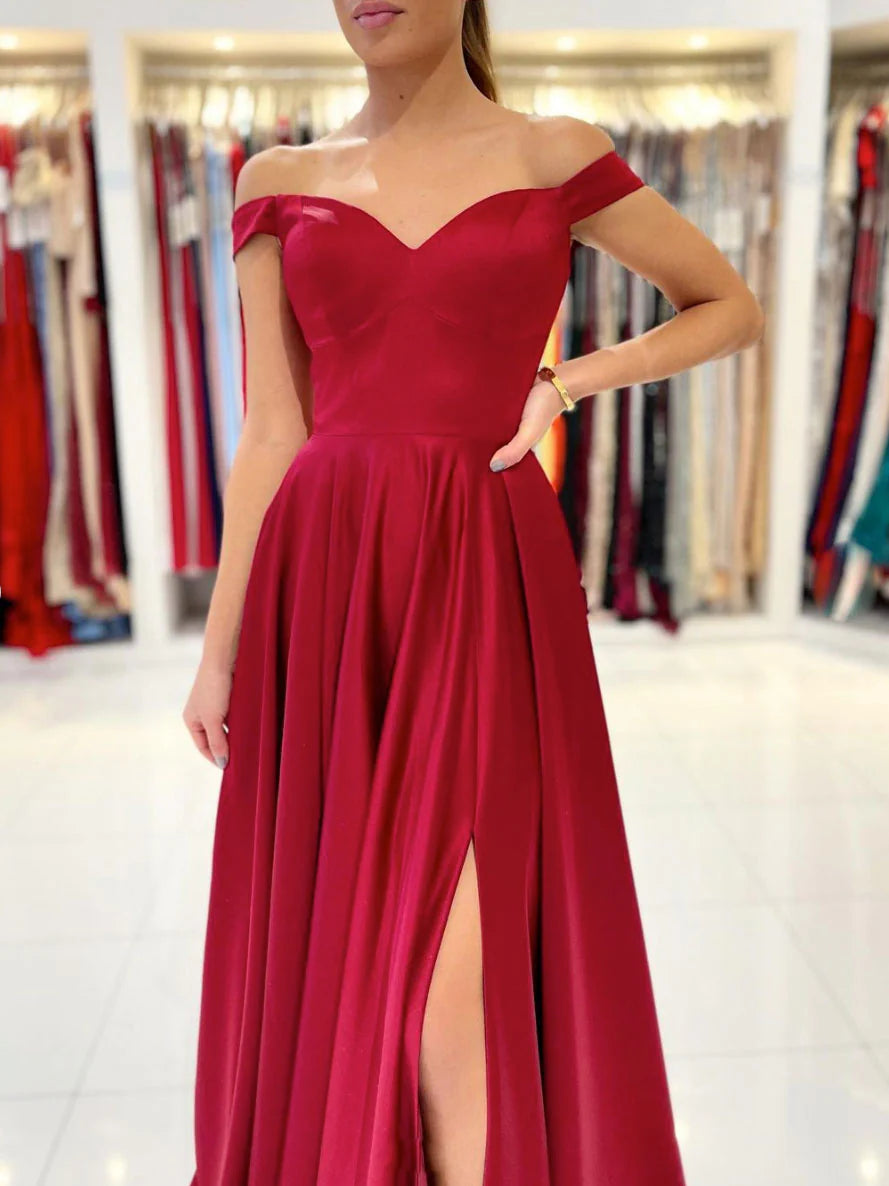 Simple Sweetheart satin long prom dress