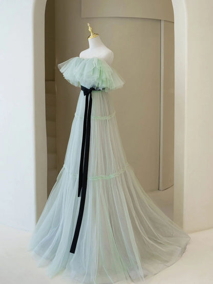 A line tulle long prom dress